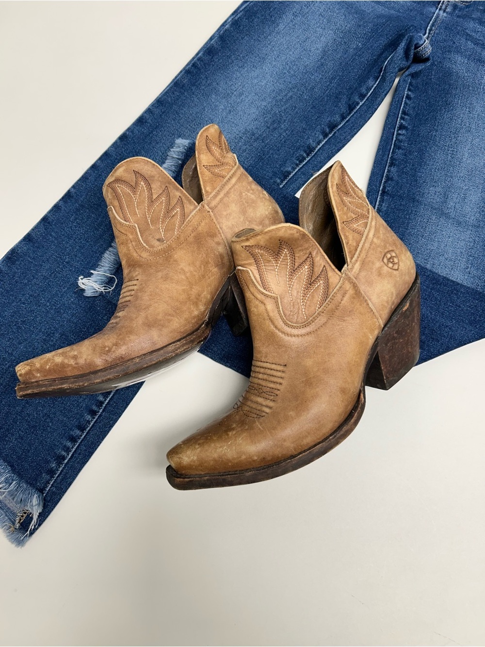 Ariat Brown Suede Western Cutout Ankle Booties - Picture 7 of 10